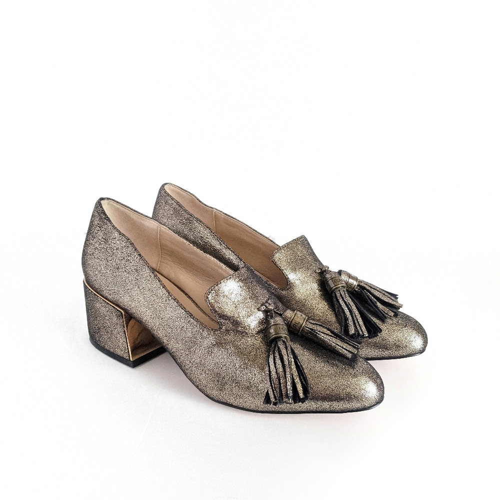 Karl Lagerfeld Paris Gold Shimmer Tassel Loafers